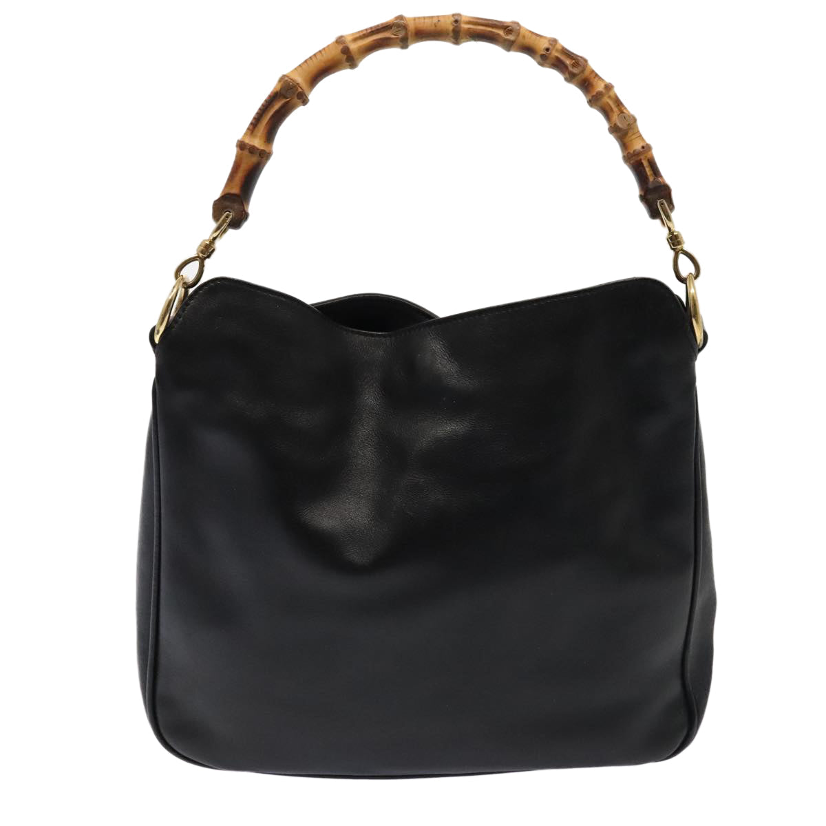 GUCCI Bamboo Hand Bag Leather Black Gold 001 1705 1638 bs17478