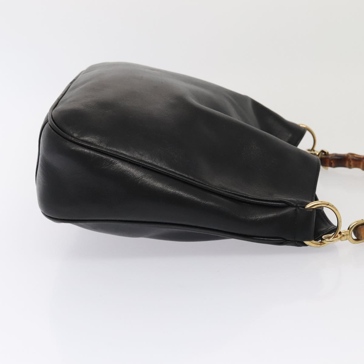 GUCCI Bamboo Hand Bag Leather Black Gold 001 1705 1638 bs17478
