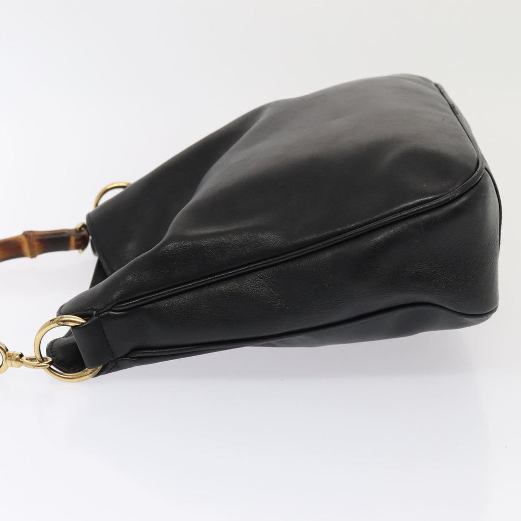 GUCCI Bamboo Hand Bag Leather Black Gold 001 1705 1638 bs17478