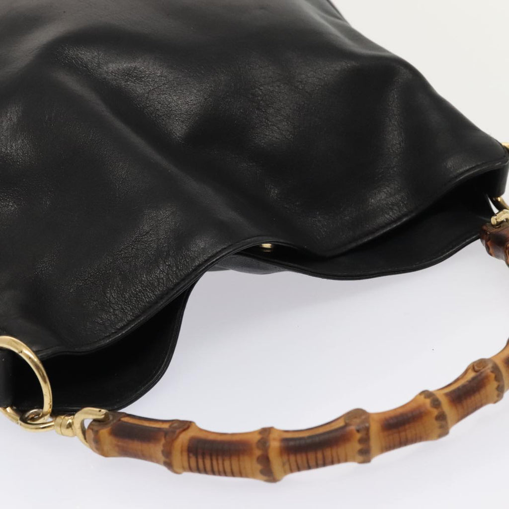 GUCCI Bamboo Hand Bag Leather Black Gold 001 1705 1638 bs17478