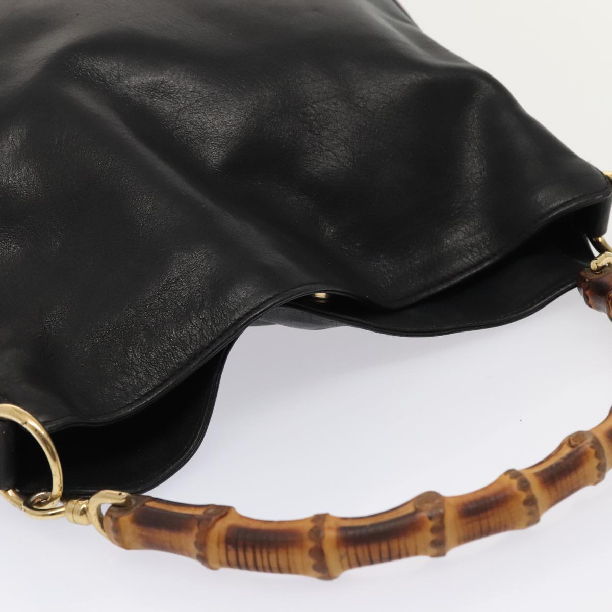 GUCCI Bamboo Hand Bag Leather Black Gold 001 1705 1638 bs17478