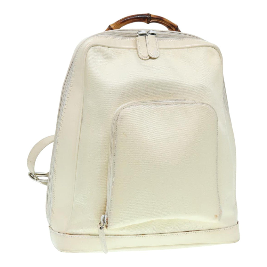 GUCCI Bamboo Shoulder Bag Nylon White Silver 003 2058 0059 5 bs17479