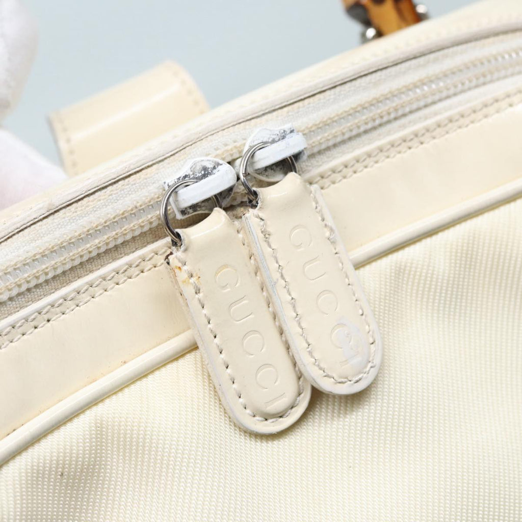 GUCCI Bamboo Shoulder Bag Nylon White Silver 003 2058 0059 5 bs17479