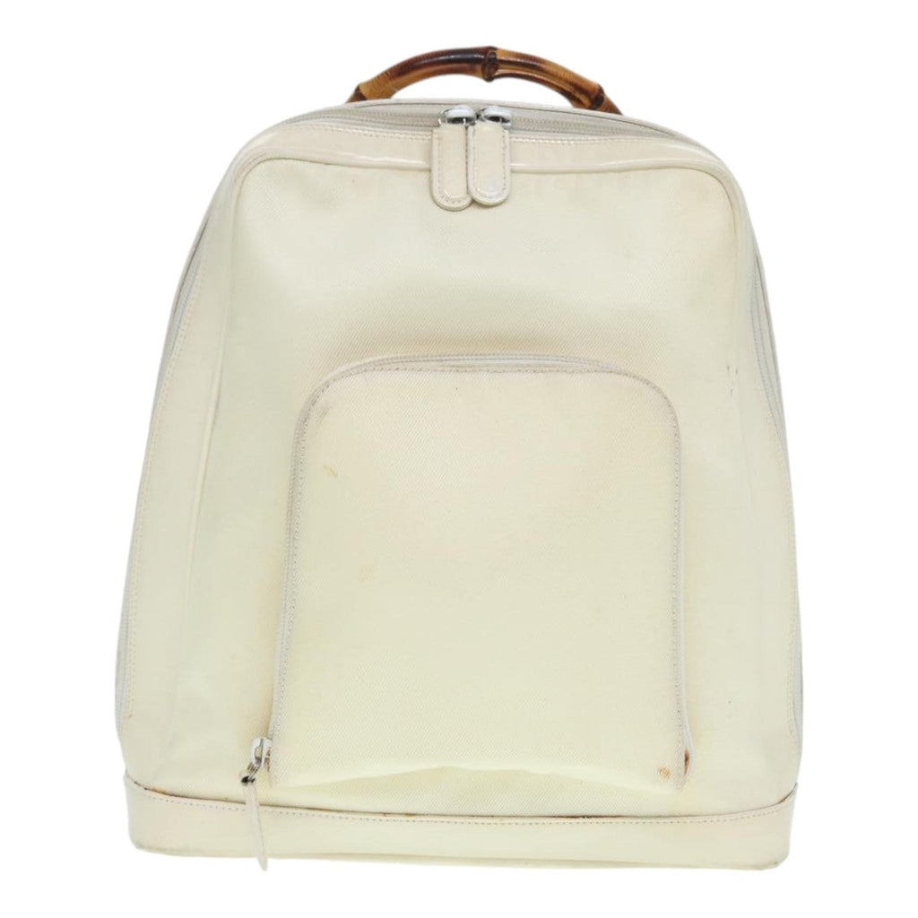 GUCCI Bamboo Shoulder Bag Nylon White Silver 003 2058 0059 5 bs17479