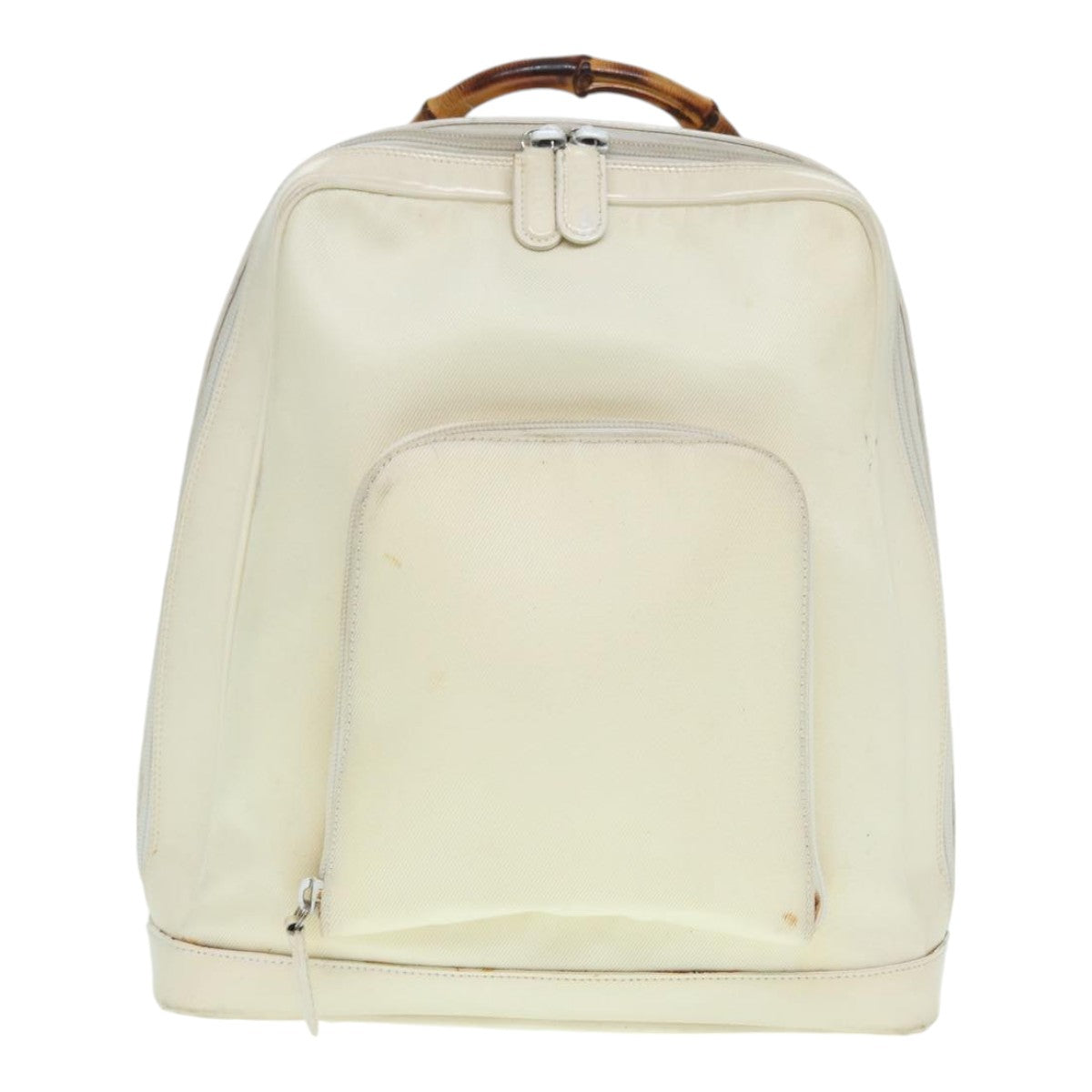 GUCCI Bamboo Shoulder Bag Nylon White Silver 003 2058 0059 5 bs17479