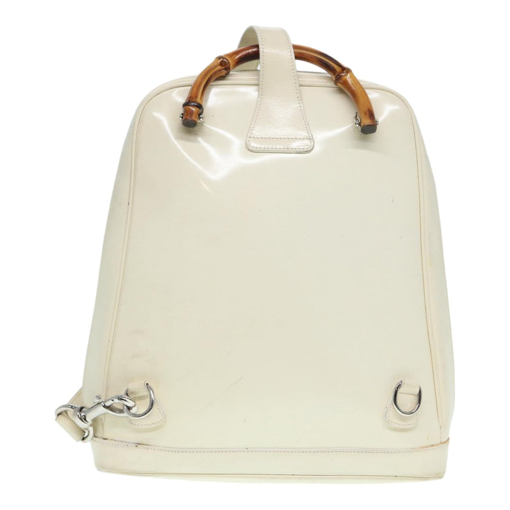 GUCCI Bamboo Shoulder Bag Nylon White Silver 003 2058 0059 5 bs17479