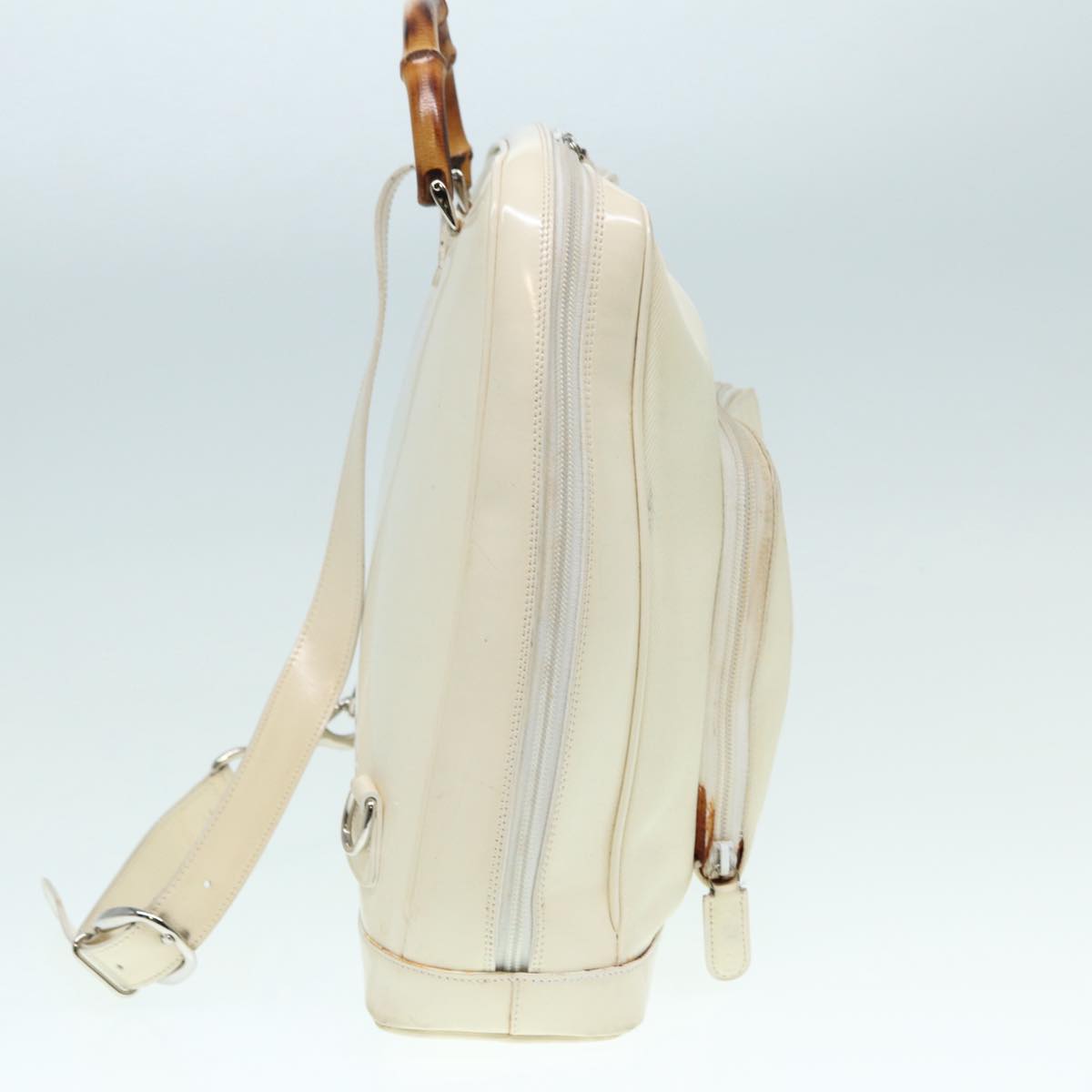 GUCCI Bamboo Shoulder Bag Nylon White Silver 003 2058 0059 5 bs17479