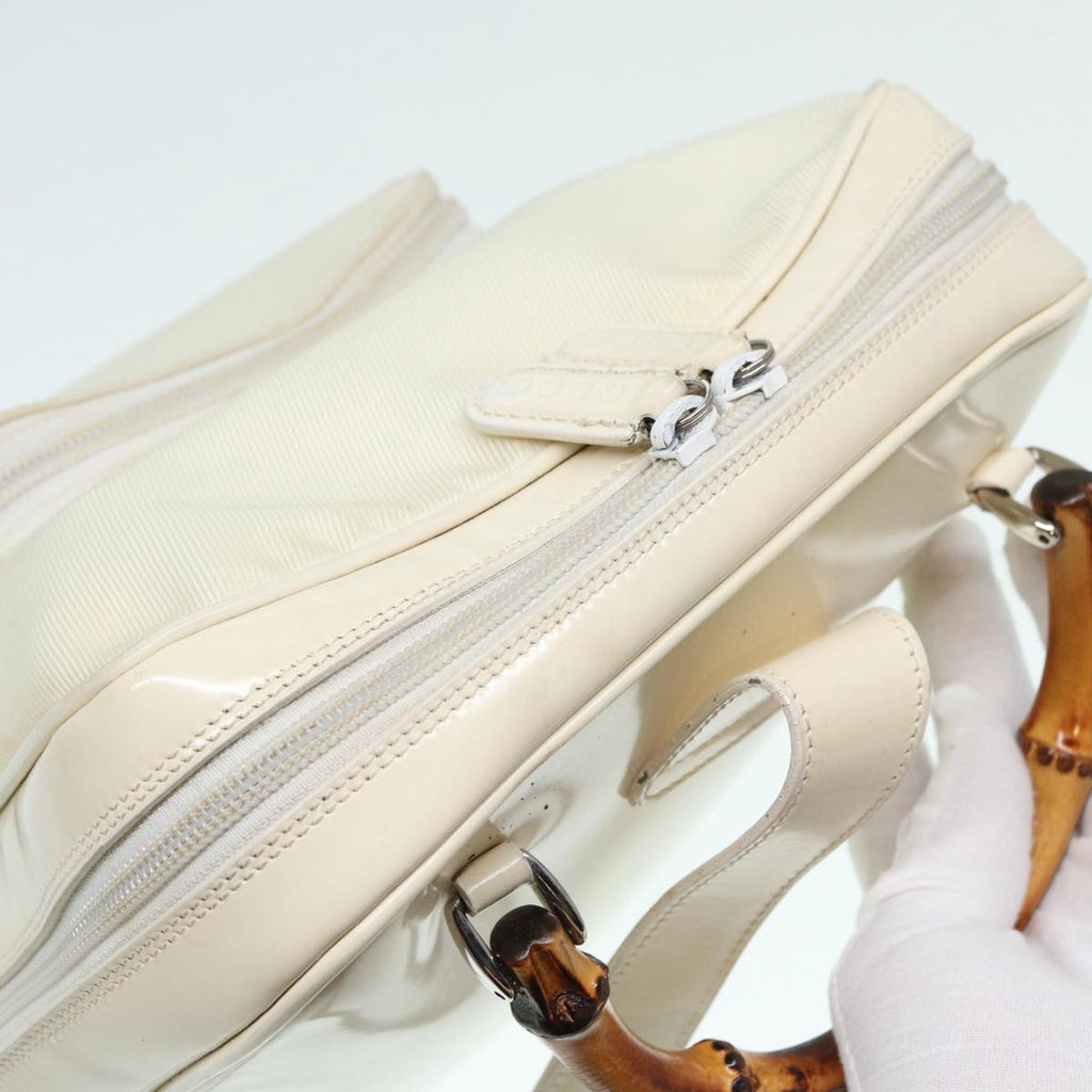 GUCCI Bamboo Shoulder Bag Nylon White Silver 003 2058 0059 5 bs17479