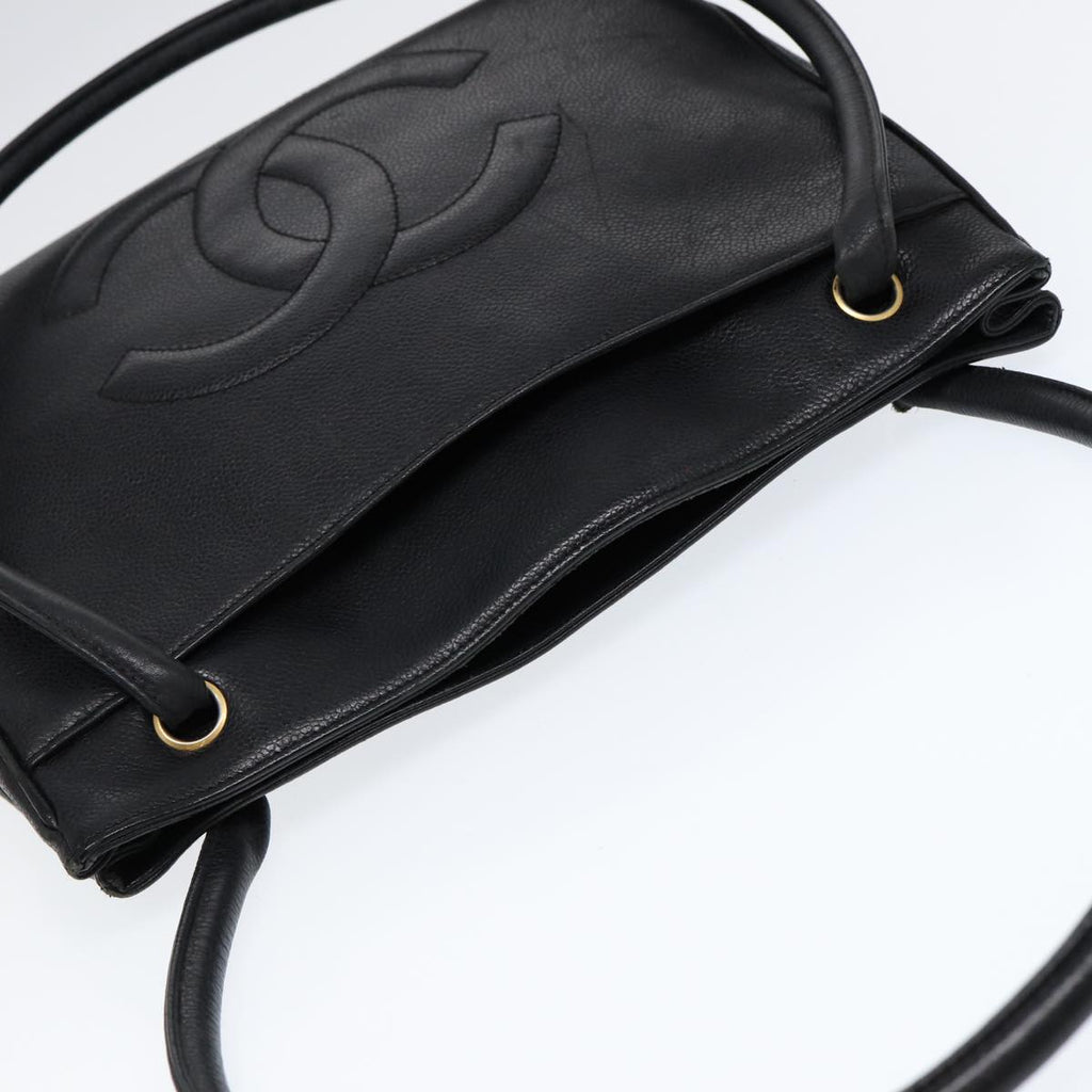 CHANEL Tote Bag Caviar Skin Black Gold CC bs17526