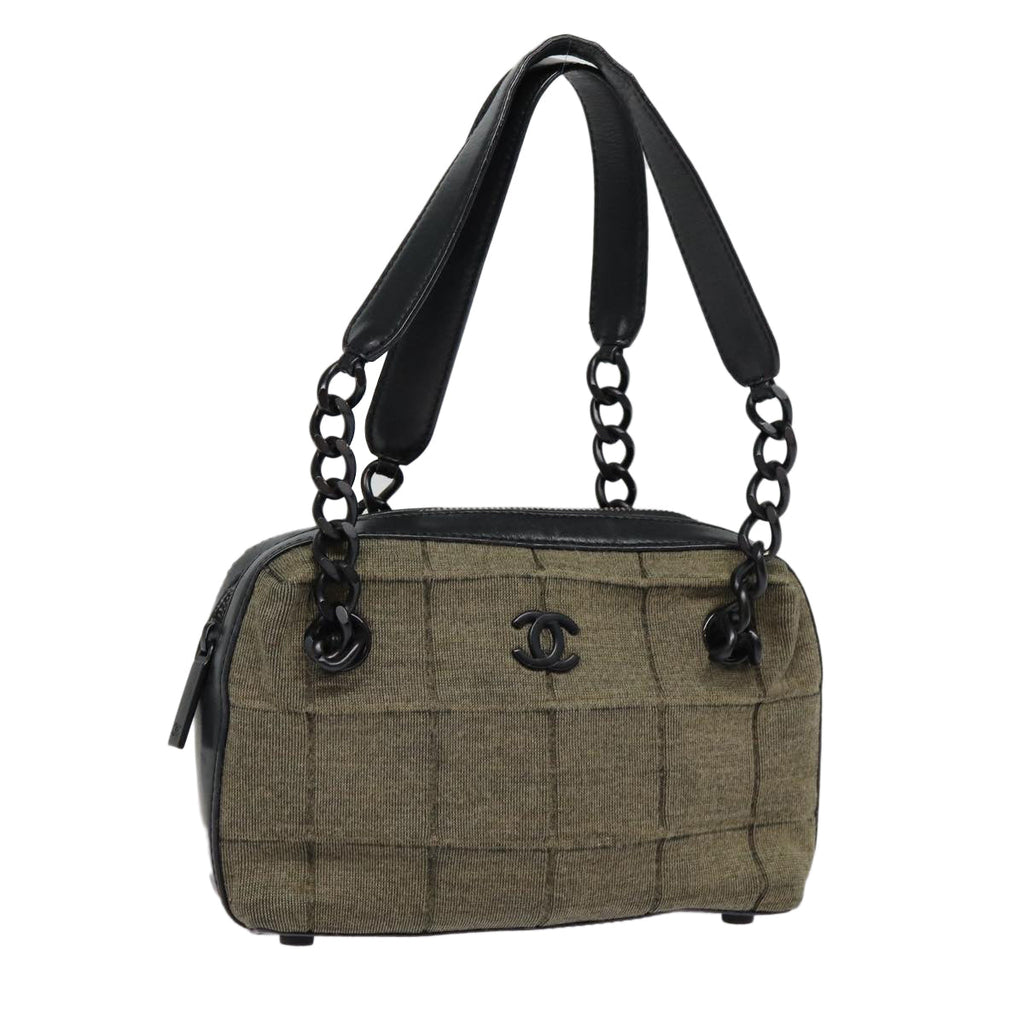 CHANEL Choco Bar Chain Hand Bag Cotton Gray CC bs17534