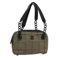 CHANEL Choco Bar Chain Hand Bag Cotton Gray CC bs17534
