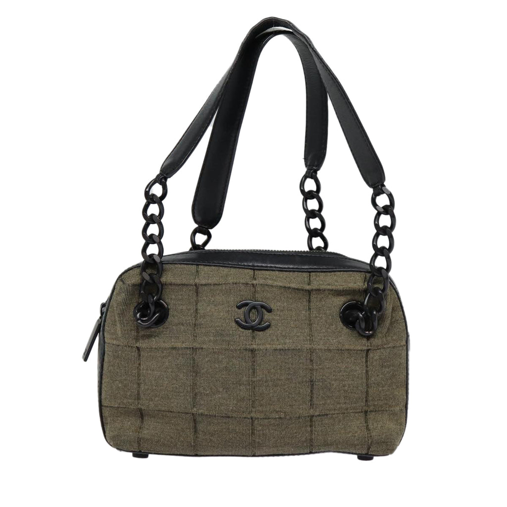 CHANEL Choco Bar Chain Hand Bag Cotton Gray CC bs17534