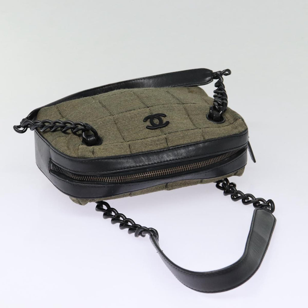 CHANEL Choco Bar Chain Hand Bag Cotton Gray CC bs17534