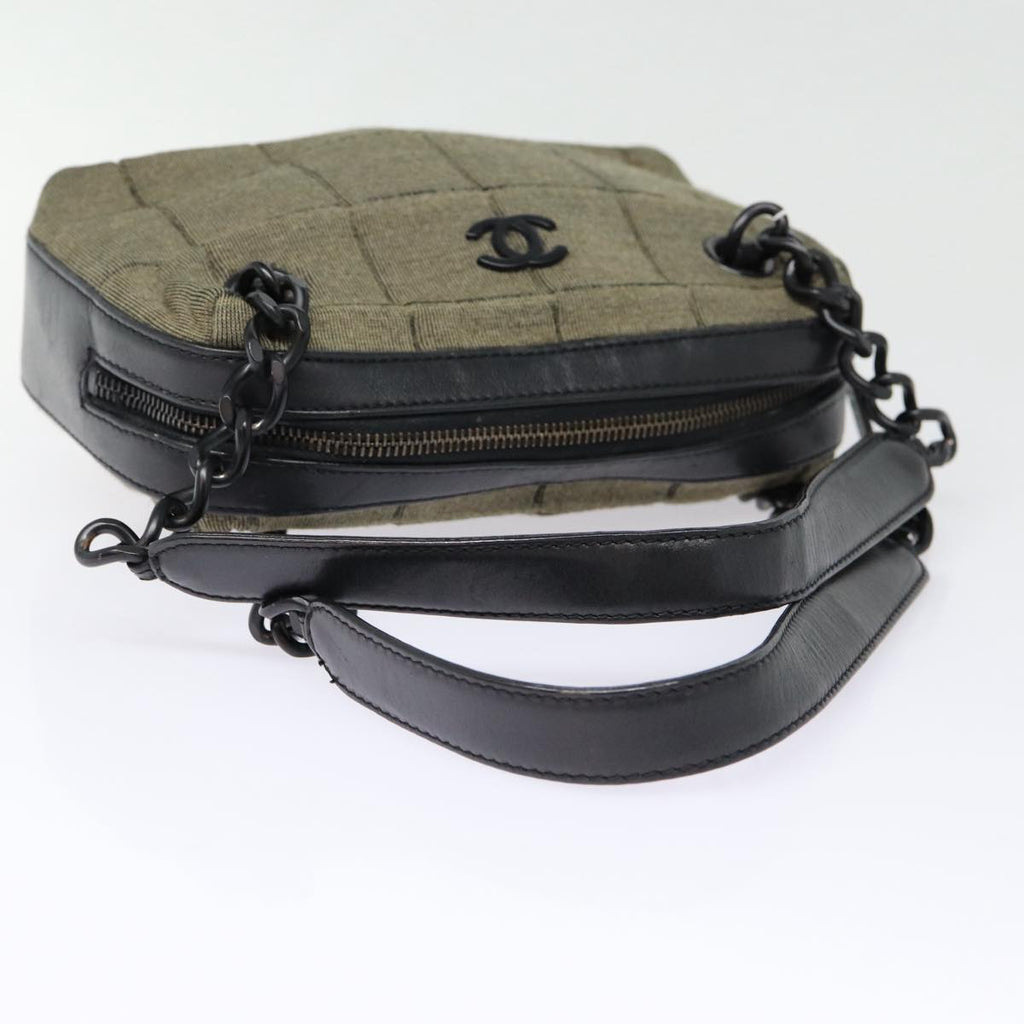 CHANEL Choco Bar Chain Hand Bag Cotton Gray CC bs17534