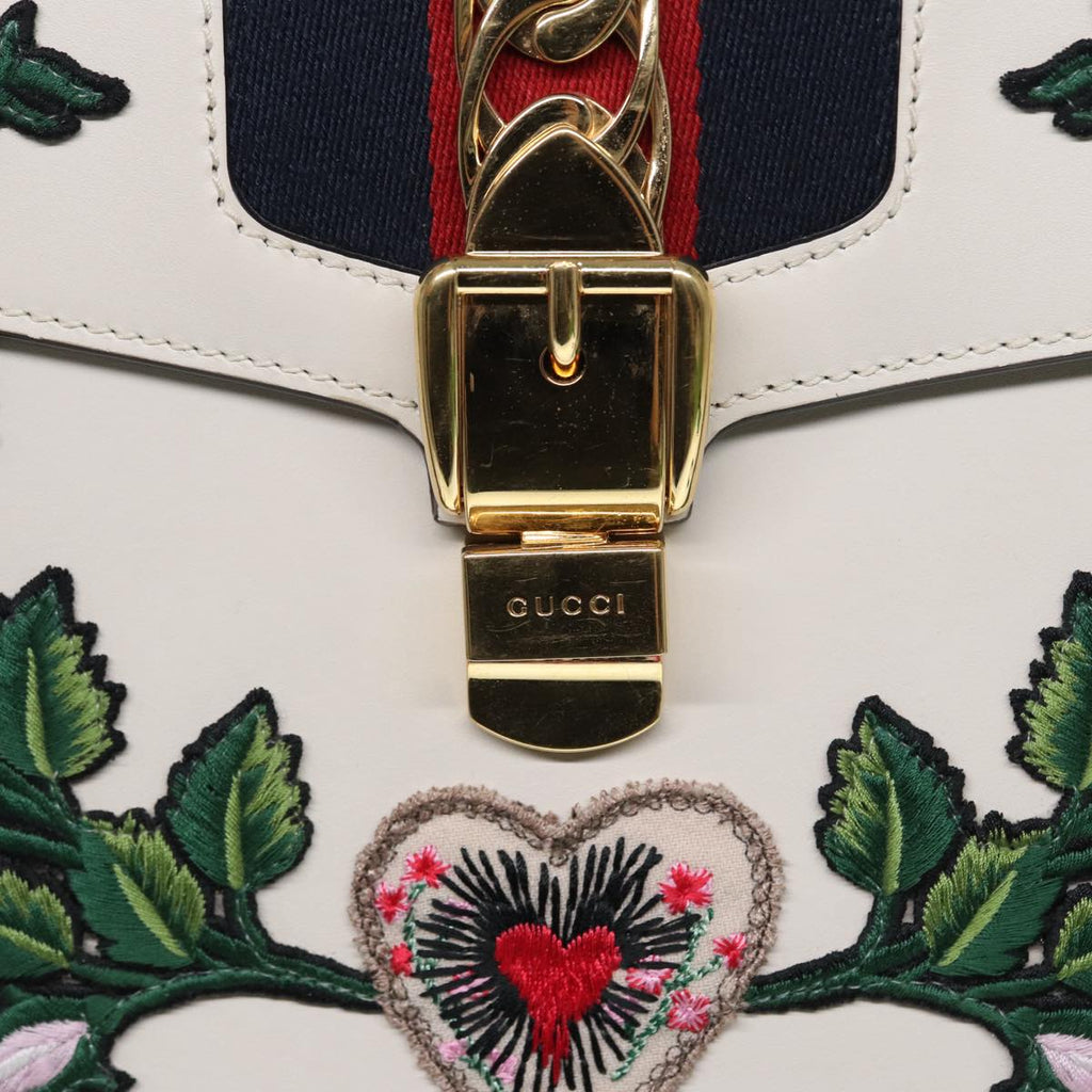 GUCCI Silvi Sherry Line Hand Bag Leather 2way White Gold Red 431665 bs17582