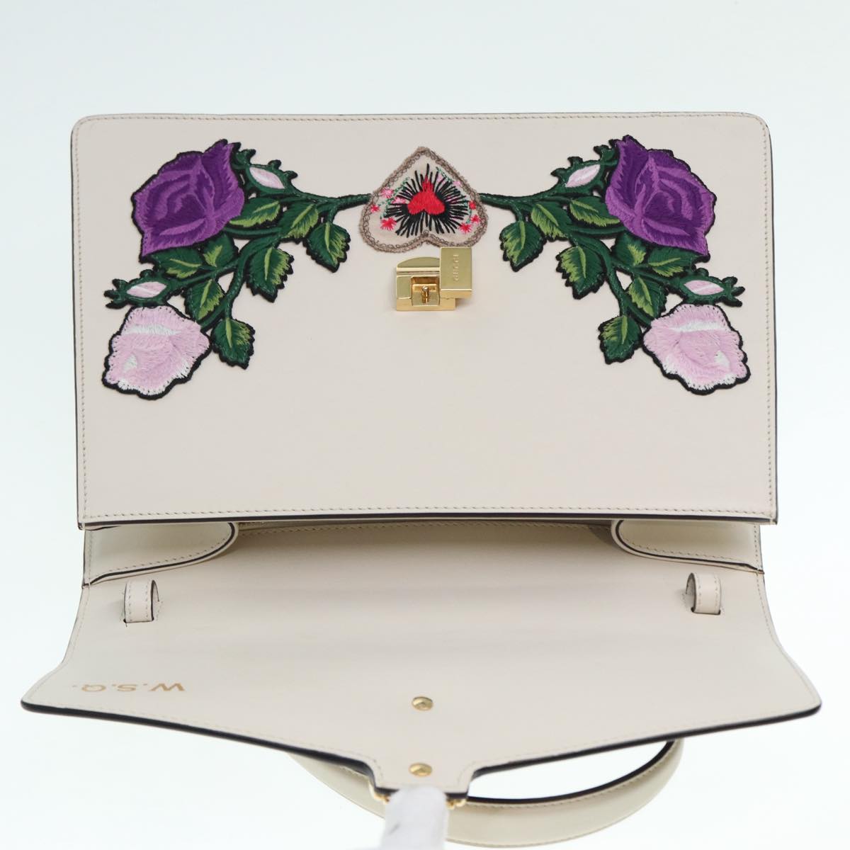 GUCCI Silvi Sherry Line Hand Bag Leather 2way White Gold Red 431665 bs17582