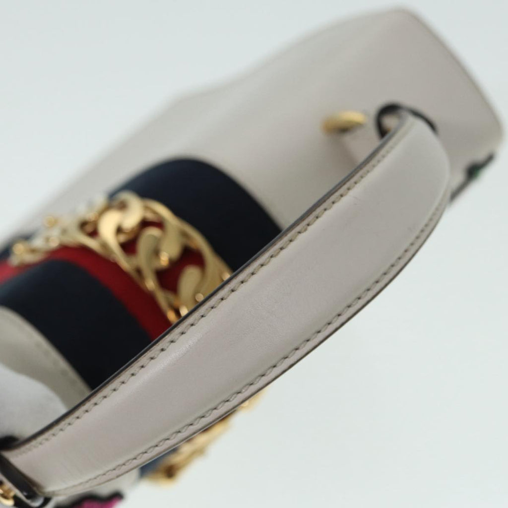 GUCCI Silvi Sherry Line Hand Bag Leather 2way White Gold Red 431665 bs17582
