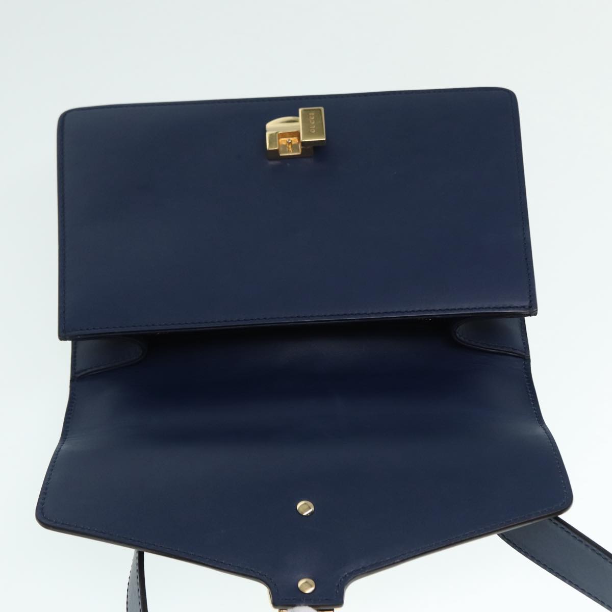 GUCCI Silvi Web Sherry Line Shoulder Bag Leather Navy Gold 421882 bs17583