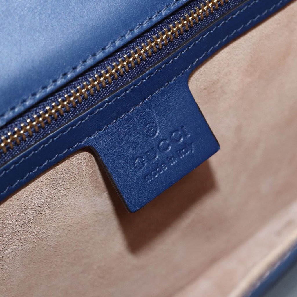 GUCCI Silvi Web Sherry Line Shoulder Bag Leather Navy Gold 421882 bs17583