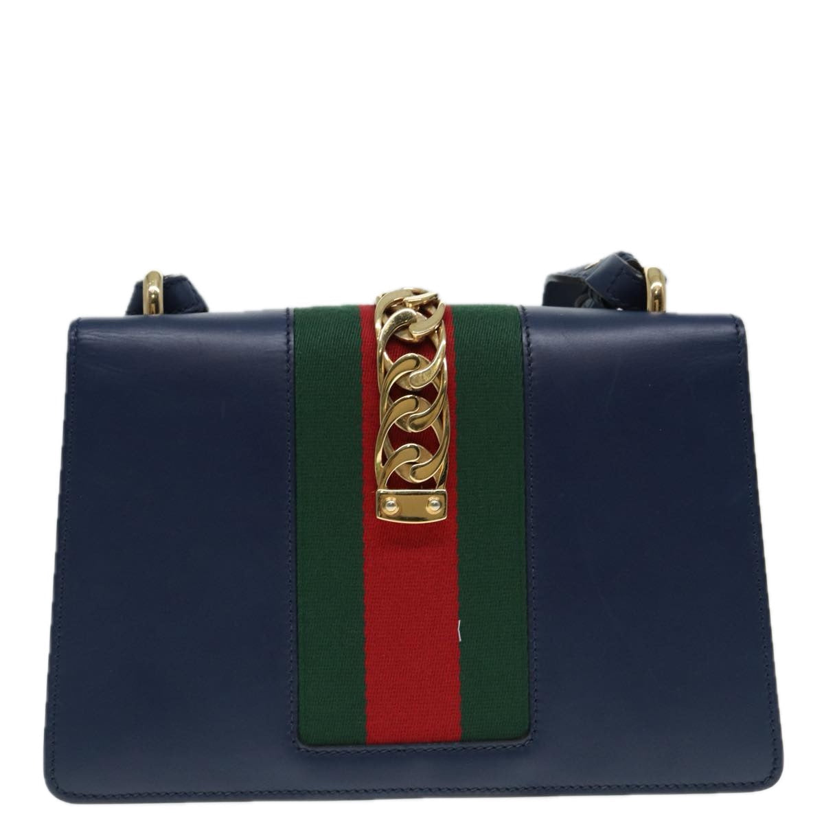 GUCCI Silvi Web Sherry Line Shoulder Bag Leather Navy Gold 421882 bs17583