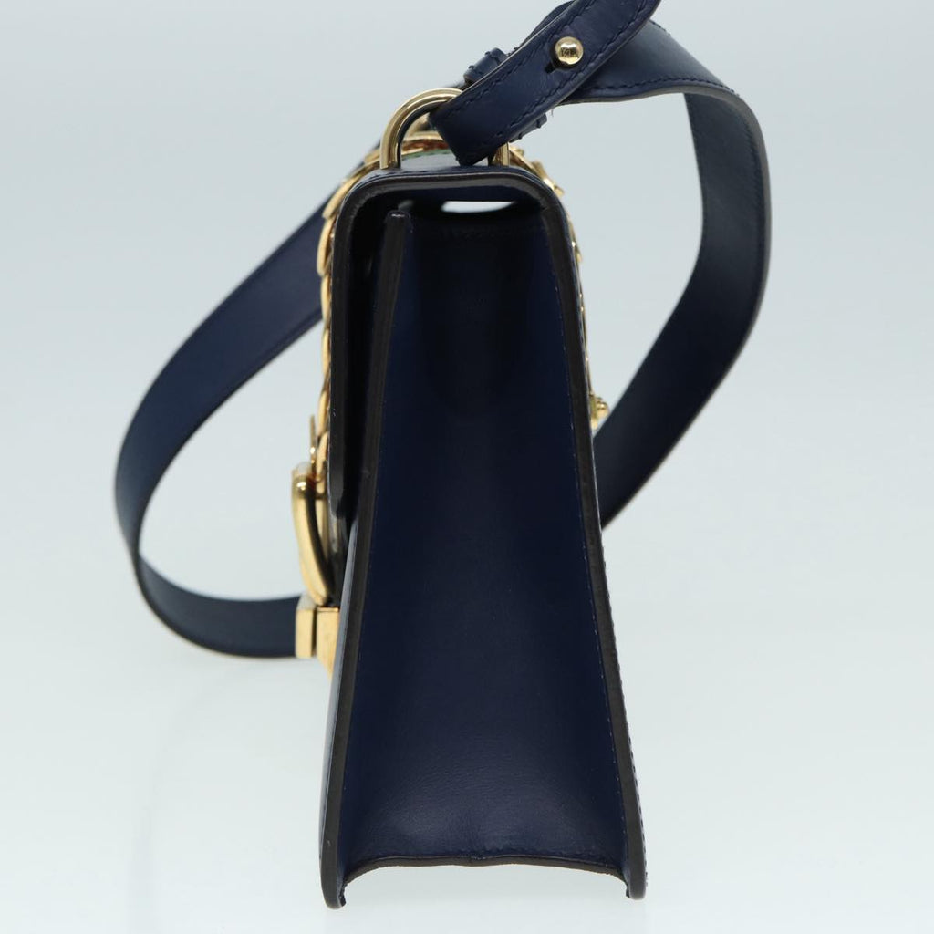 GUCCI Silvi Web Sherry Line Shoulder Bag Leather Navy Gold 421882 bs17583