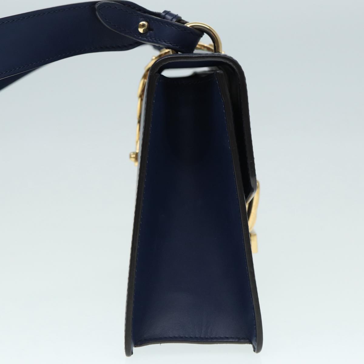 GUCCI Silvi Web Sherry Line Shoulder Bag Leather Navy Gold 421882 bs17583