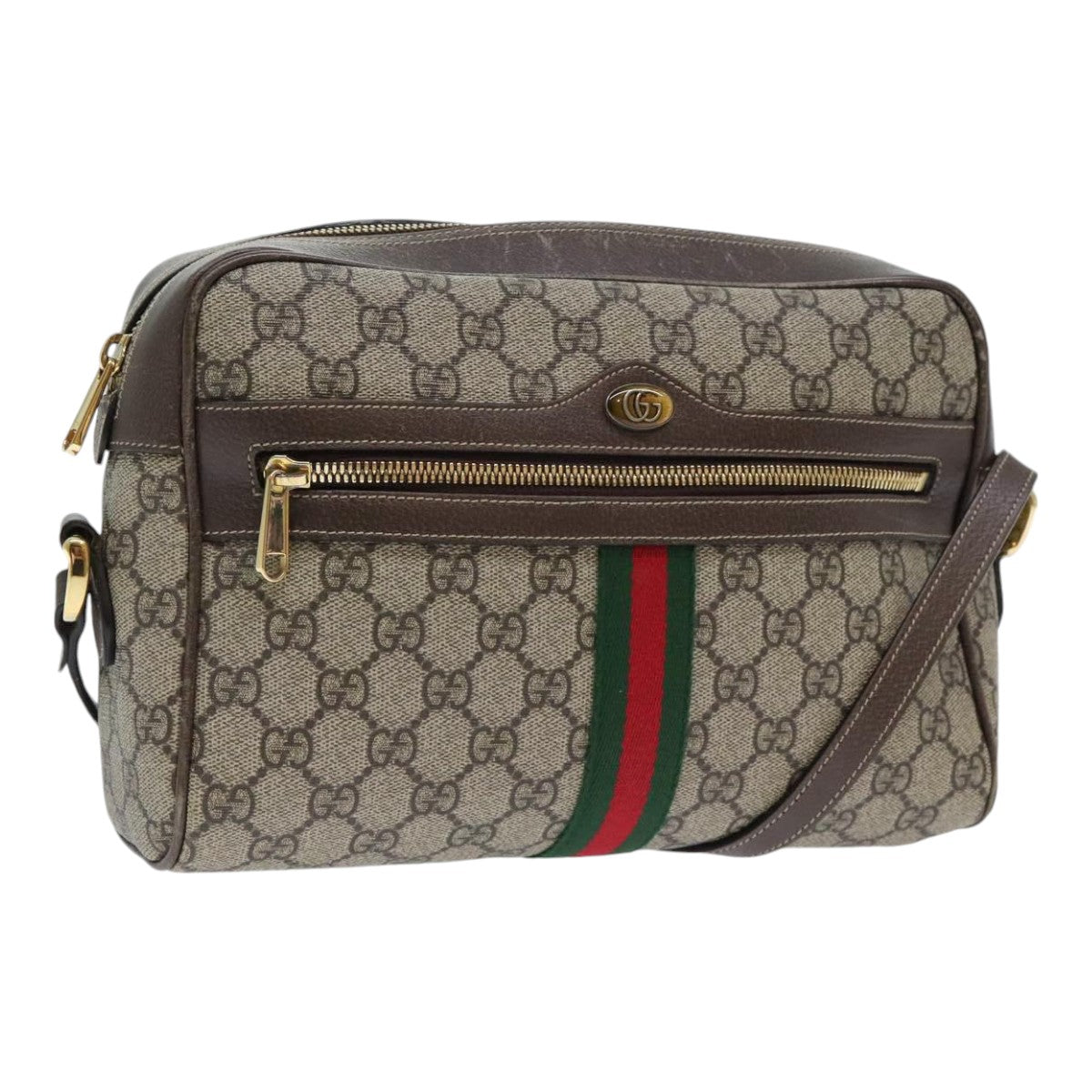 GUCCI GG Supreme Web Sherry Line Shoulder Bag PVC Beige Red 517080 bs17608