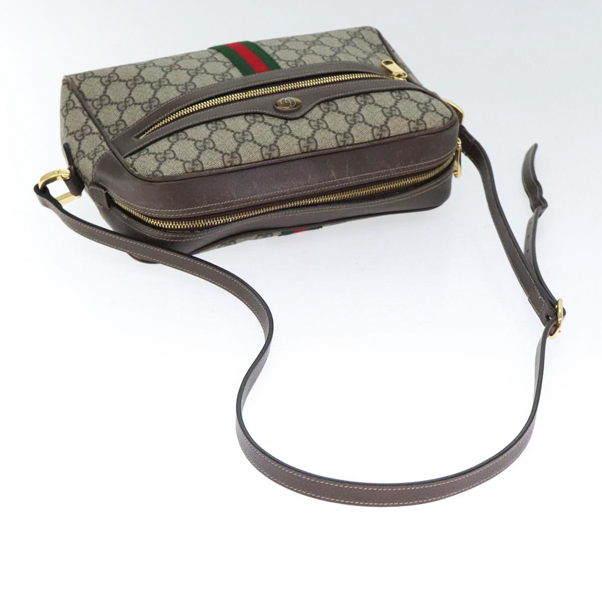 GUCCI GG Supreme Web Sherry Line Shoulder Bag PVC Beige Red 517080 bs17608