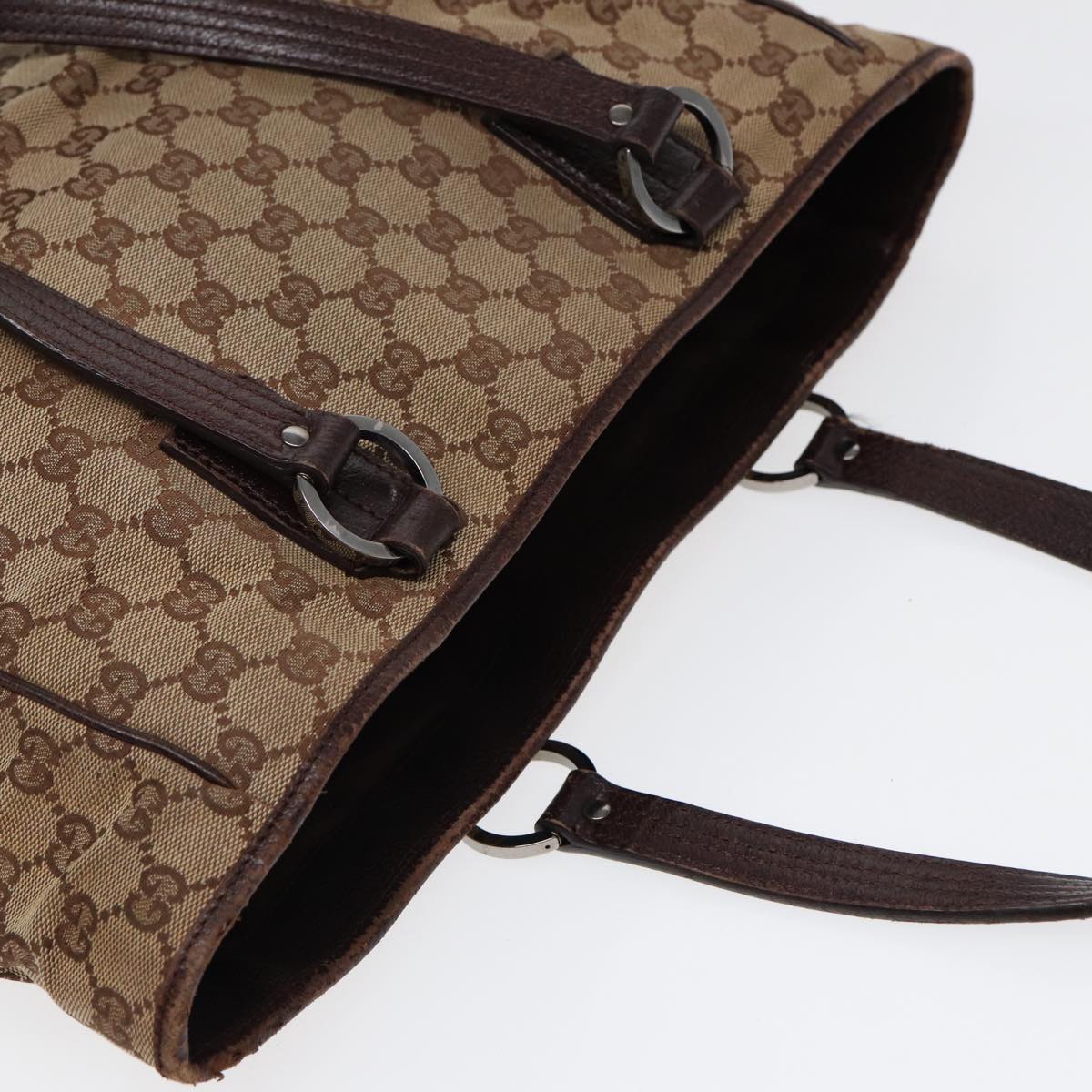 GUCCI GG Canvas Tote Bag Silver Beige 113017 bs17610