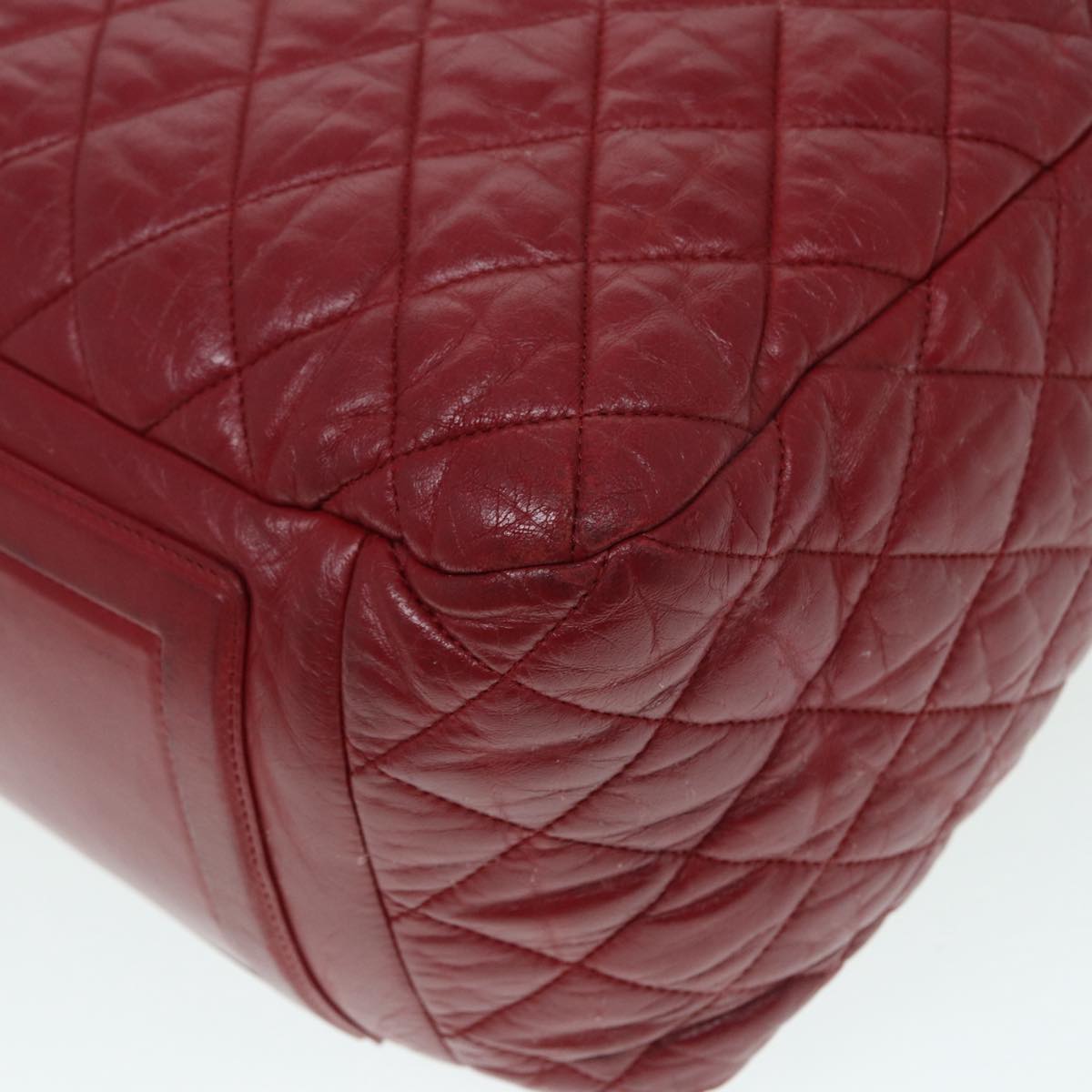 CHANEL Hand Bag Lamb Skin Red Silver CC bs17618
