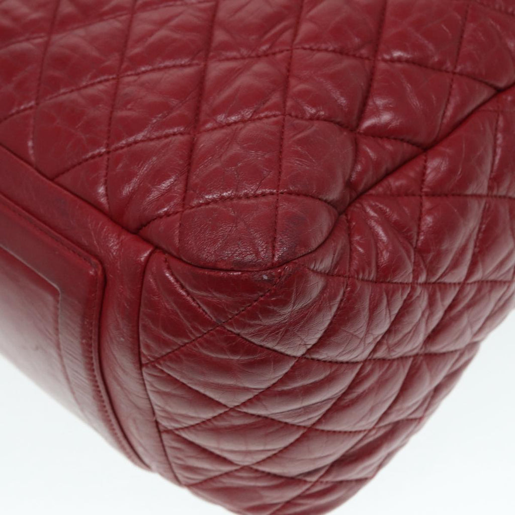 CHANEL Hand Bag Lamb Skin Red Silver CC bs17618