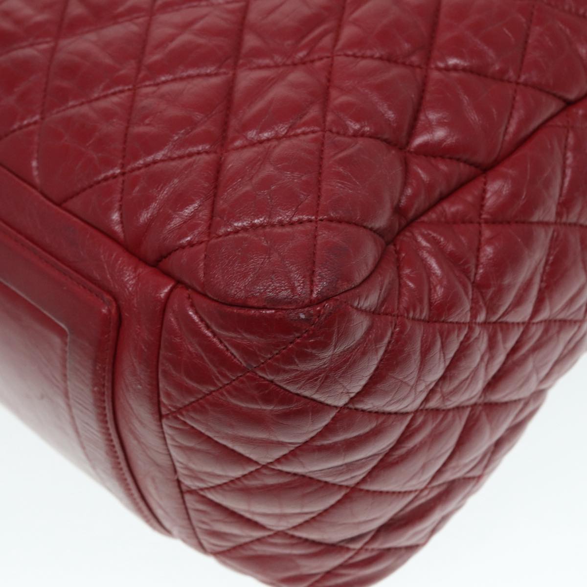 CHANEL Hand Bag Lamb Skin Red Silver CC bs17618