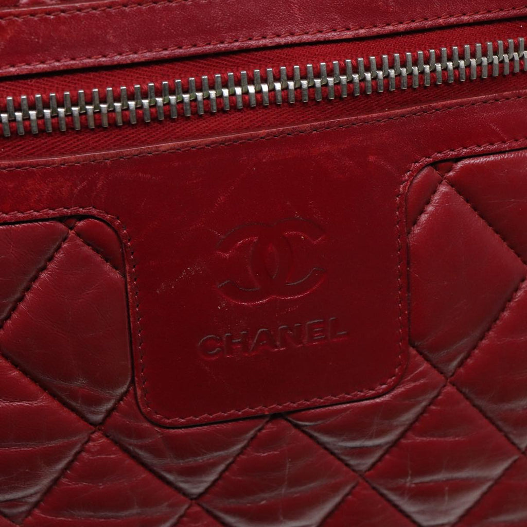 CHANEL Hand Bag Lamb Skin Red Silver CC bs17618