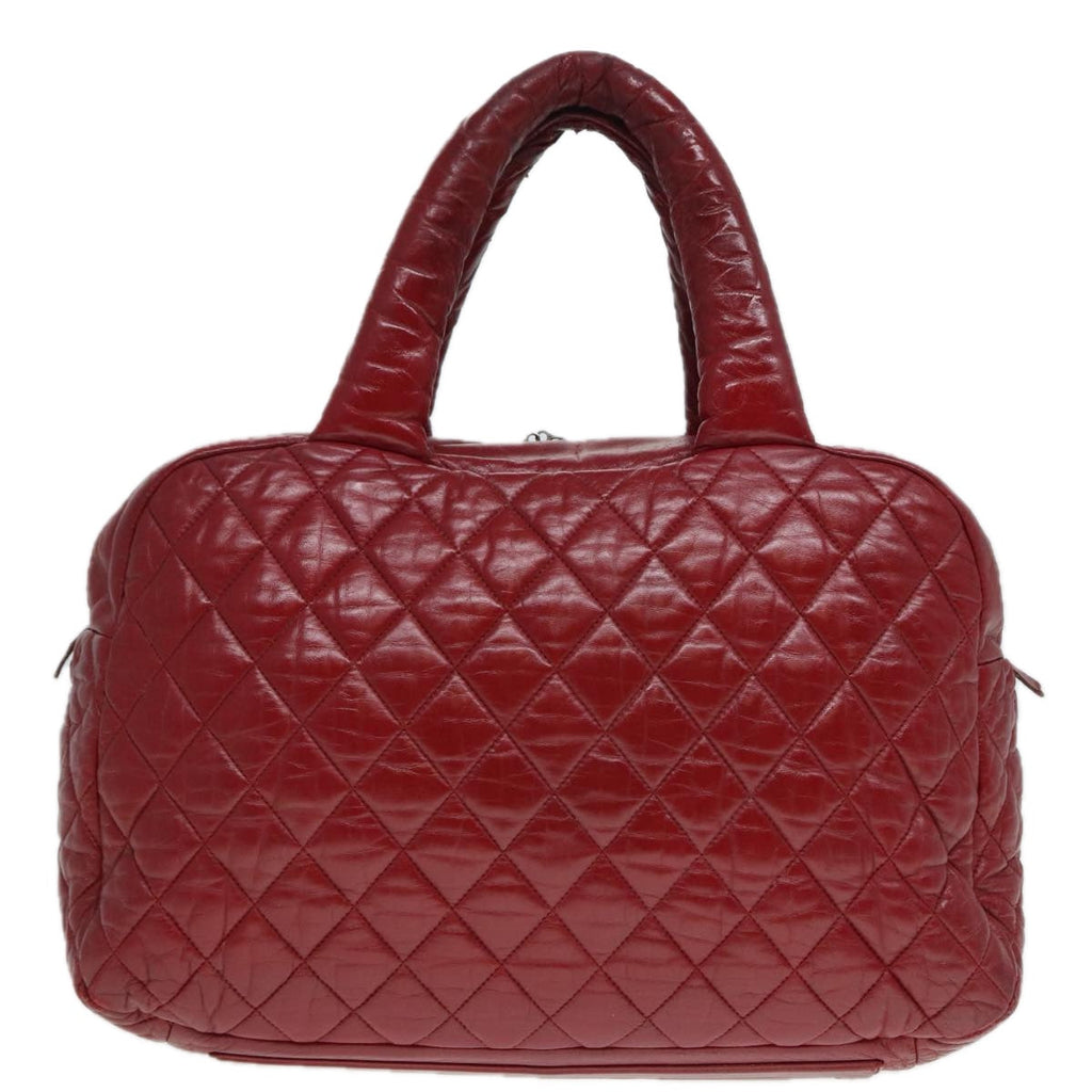 CHANEL Hand Bag Lamb Skin Red Silver CC bs17618