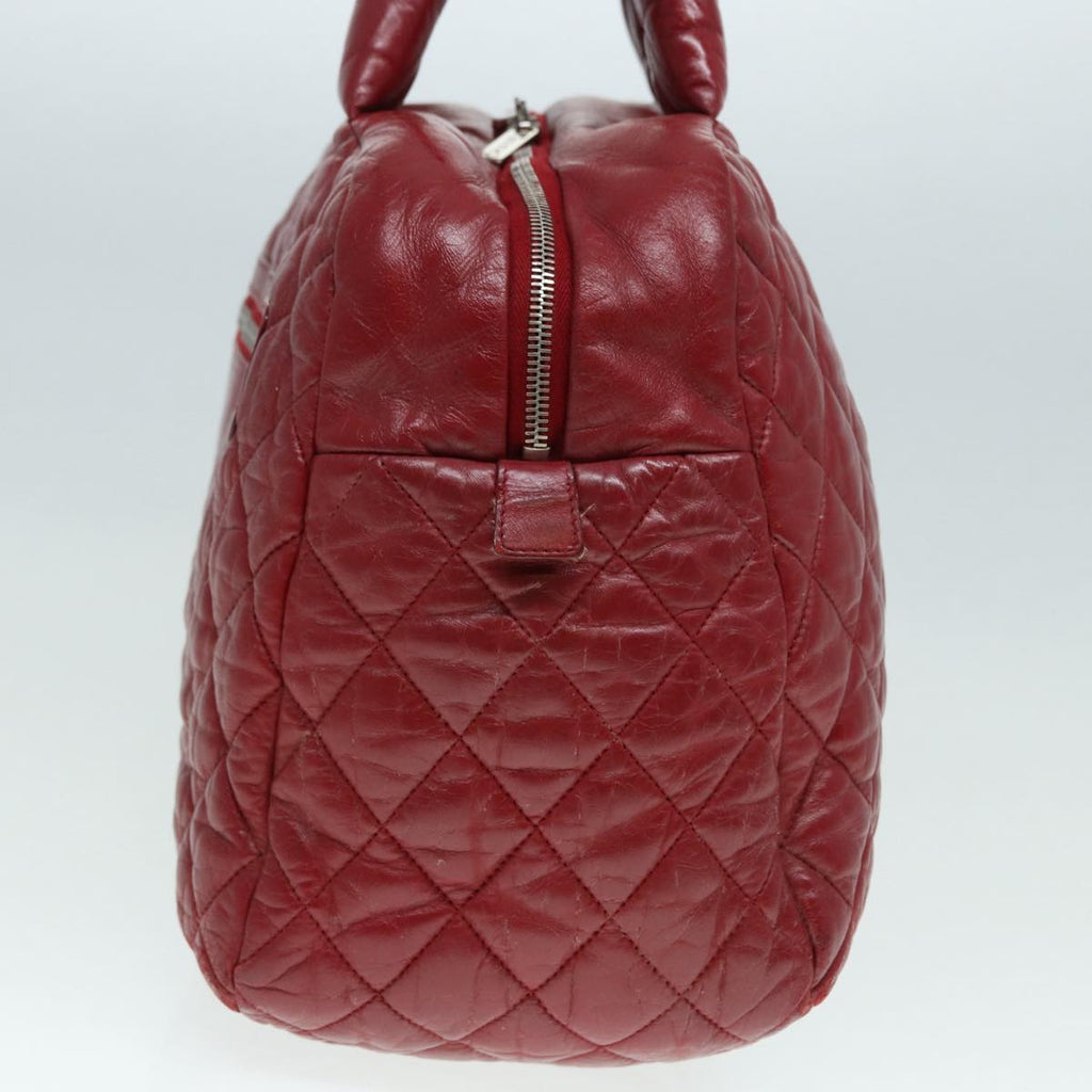 CHANEL Hand Bag Lamb Skin Red Silver CC bs17618