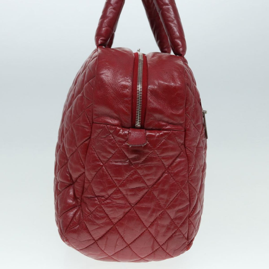 CHANEL Hand Bag Lamb Skin Red Silver CC bs17618