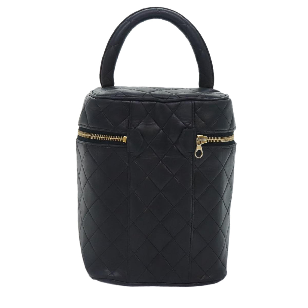 CHANEL Vanity Cosmetic Pouch Lamb Skin Black Gold CC bs17658