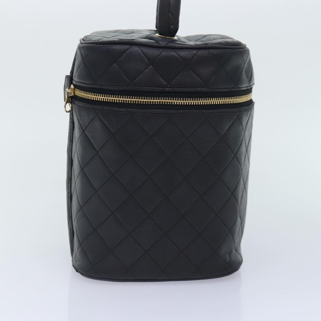 CHANEL Vanity Cosmetic Pouch Lamb Skin Black Gold CC bs17658