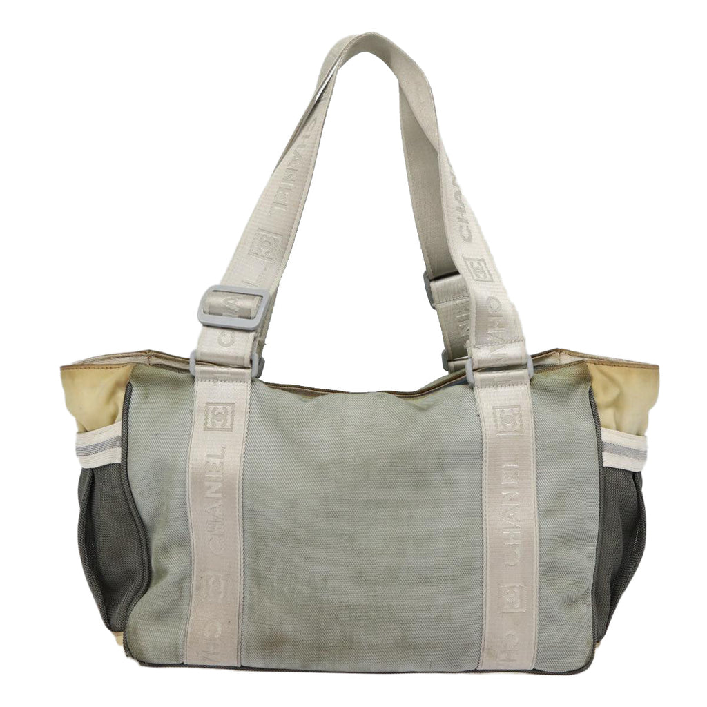 CHANEL Sports Tote Bag Nylon Gray Silver CC bs17659