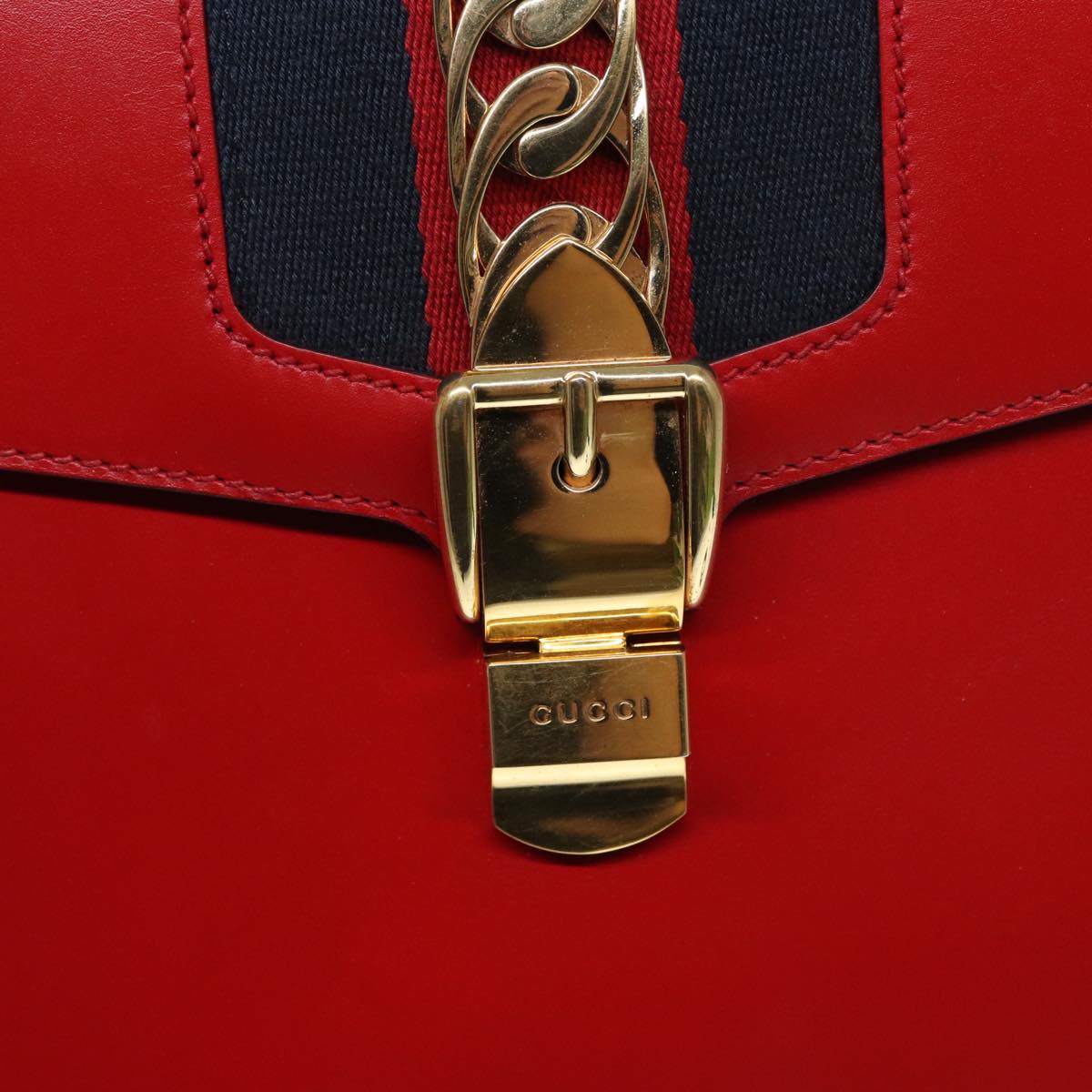 GUCCI Silvi Sherry Line Hand Bag Leather 2way Navy Gold Red 431665 bs17661