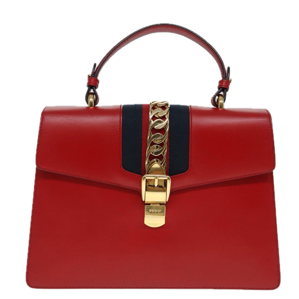 GUCCI Silvi Sherry Line Hand Bag Leather 2way Navy Gold Red 431665 bs17661