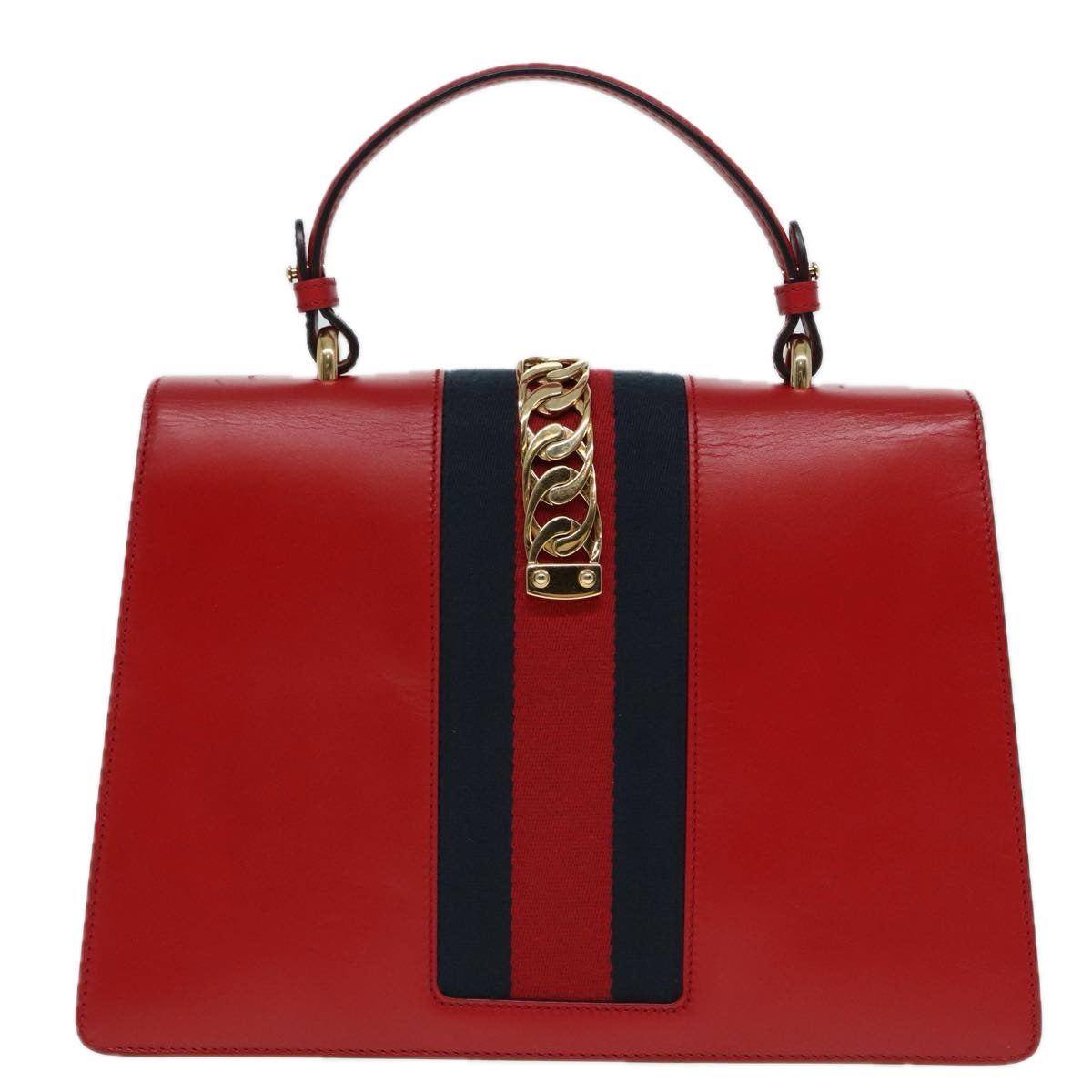 GUCCI Silvi Sherry Line Hand Bag Leather 2way Navy Gold Red 431665 bs17661