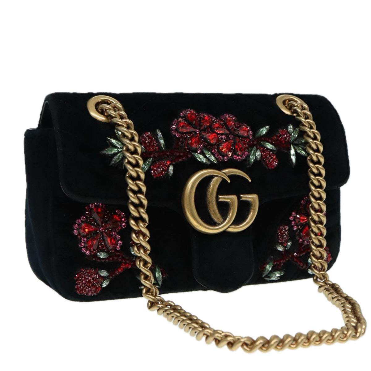GUCCI GG Marmont Chain Shoulder Bag Velor Black Gold 446744 bs17663