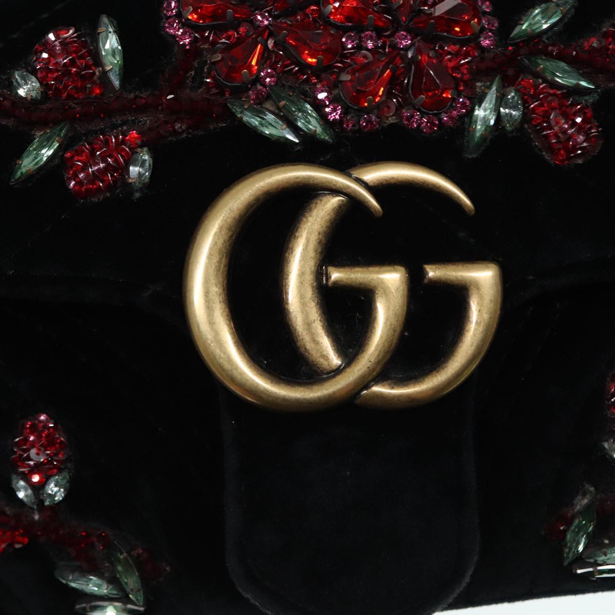 GUCCI GG Marmont Chain Shoulder Bag Velor Black Gold 446744 bs17663
