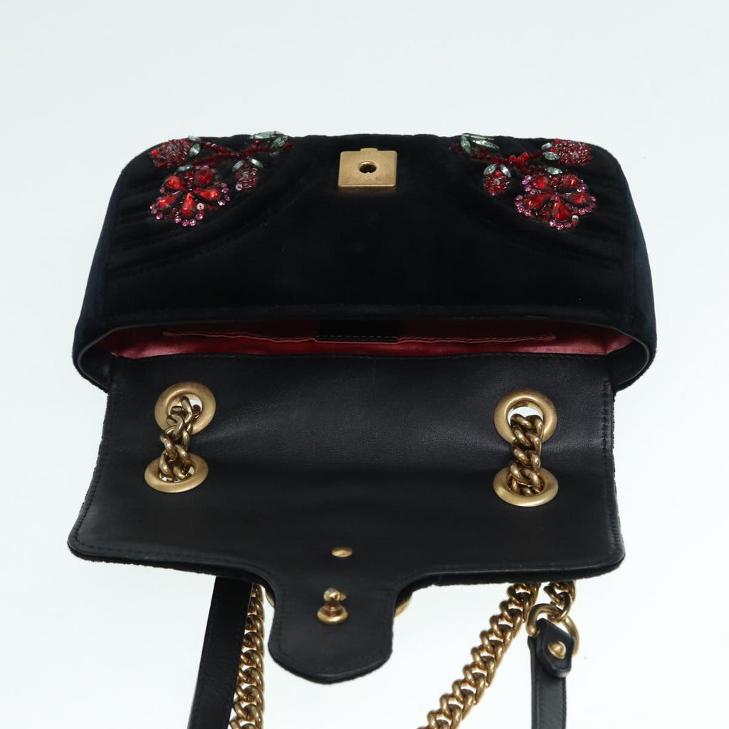 GUCCI GG Marmont Chain Shoulder Bag Velor Black Gold 446744 bs17663