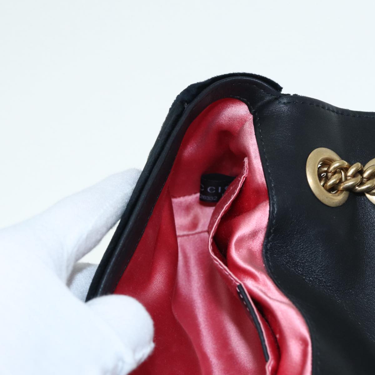 GUCCI GG Marmont Chain Shoulder Bag Velor Black Gold 446744 bs17663