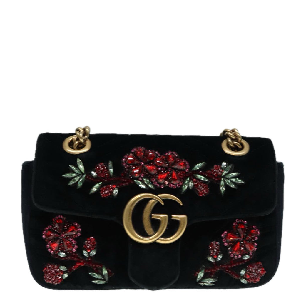 GUCCI GG Marmont Chain Shoulder Bag Velor Black Gold 446744 bs17663