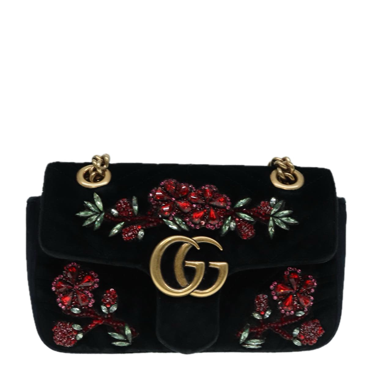 GUCCI GG Marmont Chain Shoulder Bag Velor Black Gold 446744 bs17663