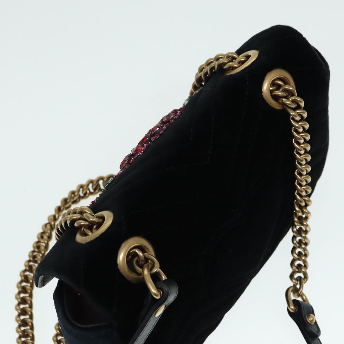 GUCCI GG Marmont Chain Shoulder Bag Velor Black Gold 446744 bs17663