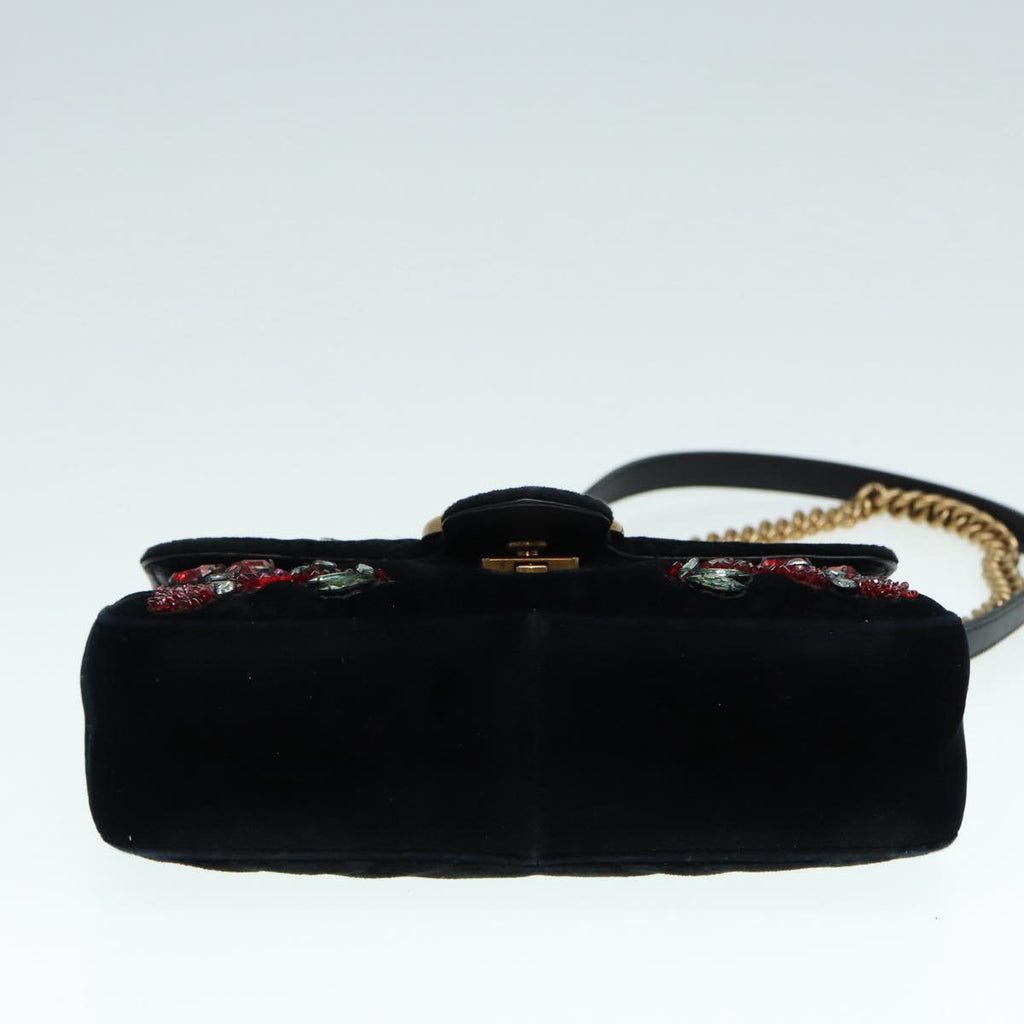 GUCCI GG Marmont Chain Shoulder Bag Velor Black Gold 446744 bs17663
